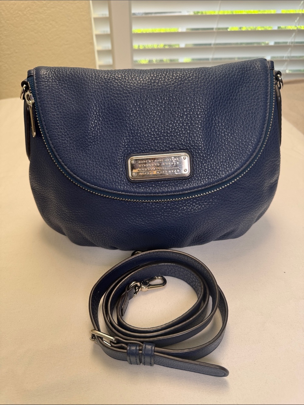Marc by Marc Jacobs Dark Blue Pebbled Leather Flap Crossbody